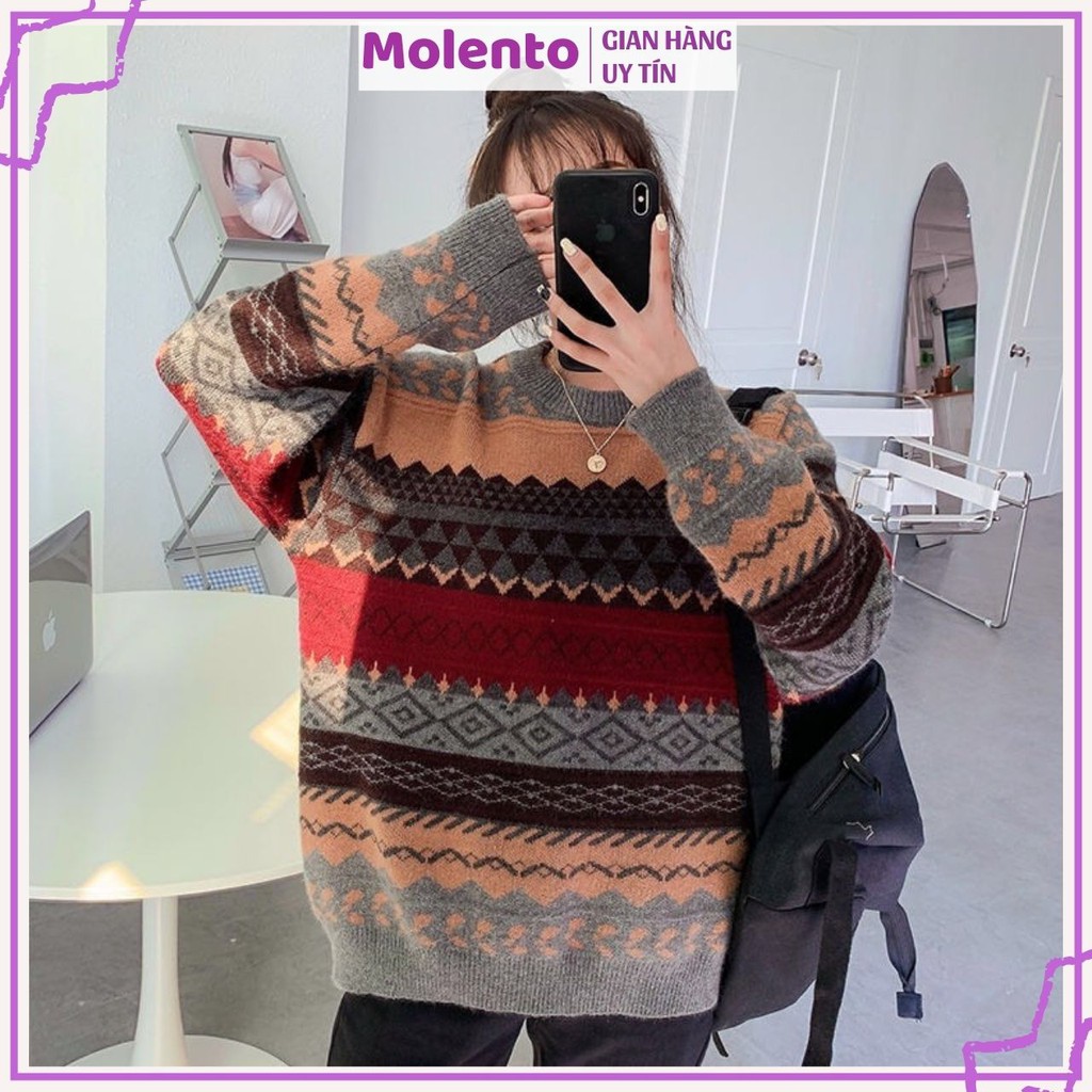 Áo Len Nữ Form Rộng Hàn Quốc MOLENTO Áo Len Thổ Cẩm Dày Dặn Mềm Mịn Cực Ấm Thời Trang Vintage - M69