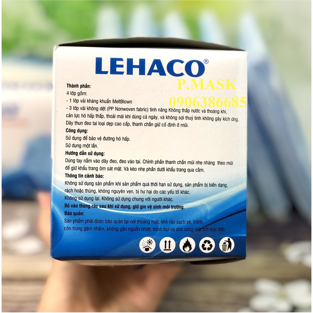 Khẩu trang 4 lớp Lehaco màu Xanh Kháng Khuẩn hộp 50 cái