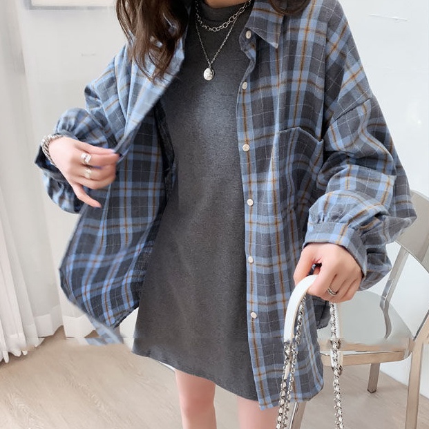 Áo Sơ Mi Nữ Dáng Rộng Kẻ Sọc Caro Mới