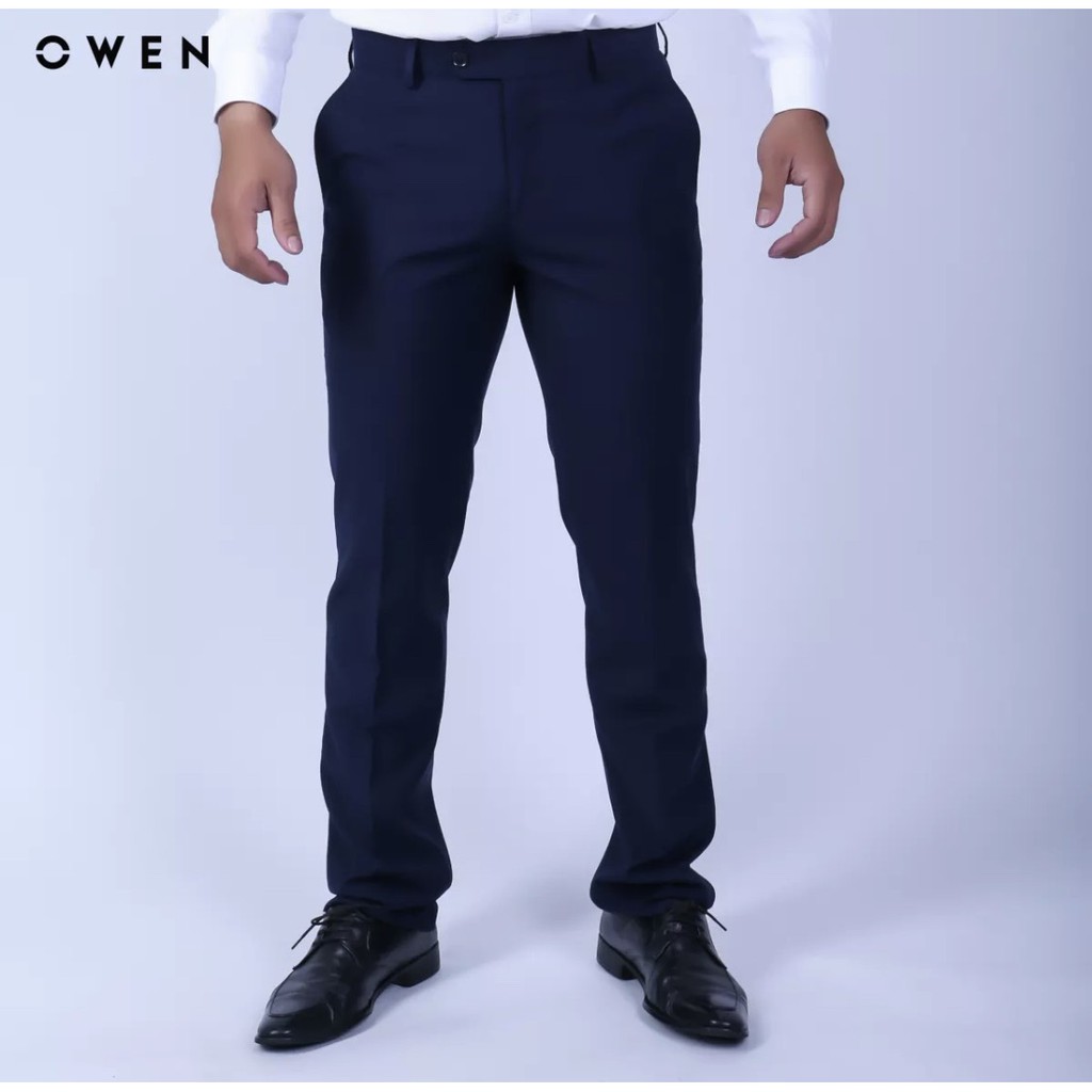 OWEN - Quần âu nam màu XANH NAVY dáng regular cạp tăng đơ co dãn chất Polyester 20536 - 22426