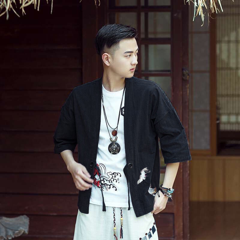 Áo khoác Kimono vải lanh phong cách Nhật Bản