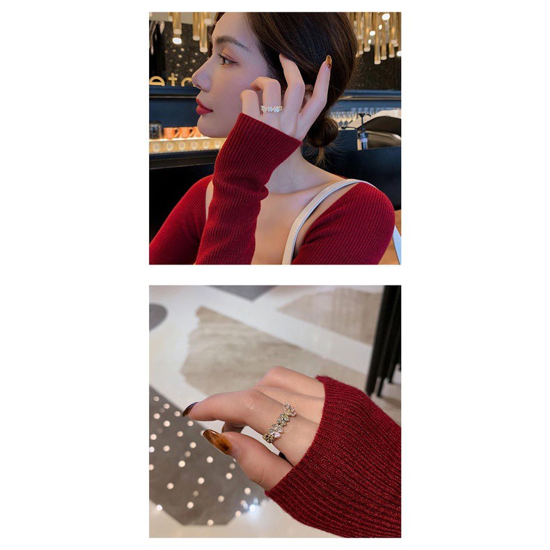Nhẫn đeo tay hình hoa đính đá zircon phong cách Hàn Quốc sang trọng