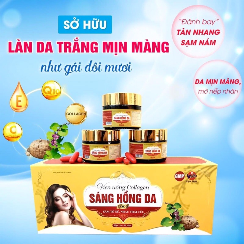 ✅(CHÍNH HÃNG) Viên uống Collagen Sáng Hồng Da CoCo, sâm tố nữ, Nhau thai cừu. làm sáng da, giảm nám, tàn nhan, trắng da