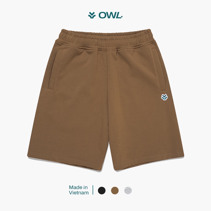 OWL BRAND ® JOGGER LOGO SHORT - Quần short nỉ thun màu nâu