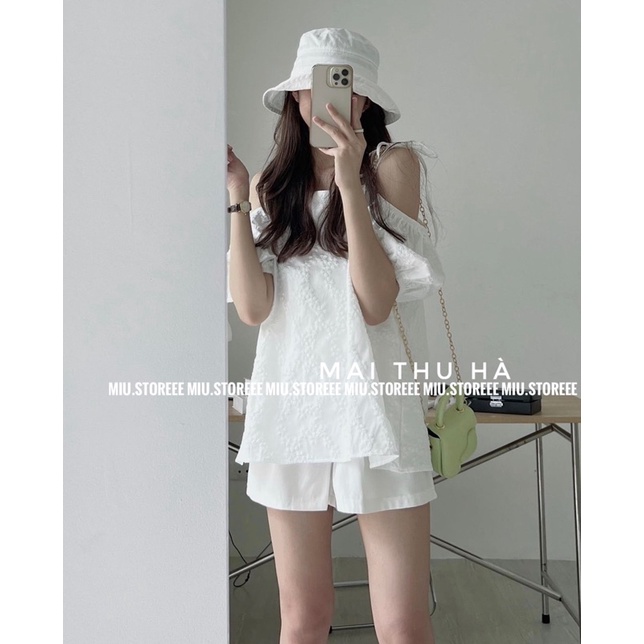 ÁO TRỄ VAI HAI DÂY TAY BỒNG THÊU HOA CÚC NHỎ ATHT2S