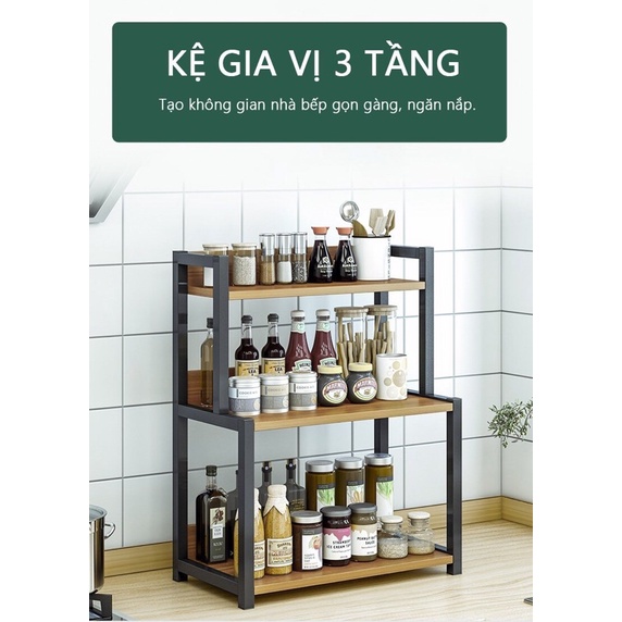 Kệ Gia Vị Để Bàn Nhà Bếp 3 tầng - Kệ Gia Vị Khung Sắt Sơn Tĩnh Điện GM04