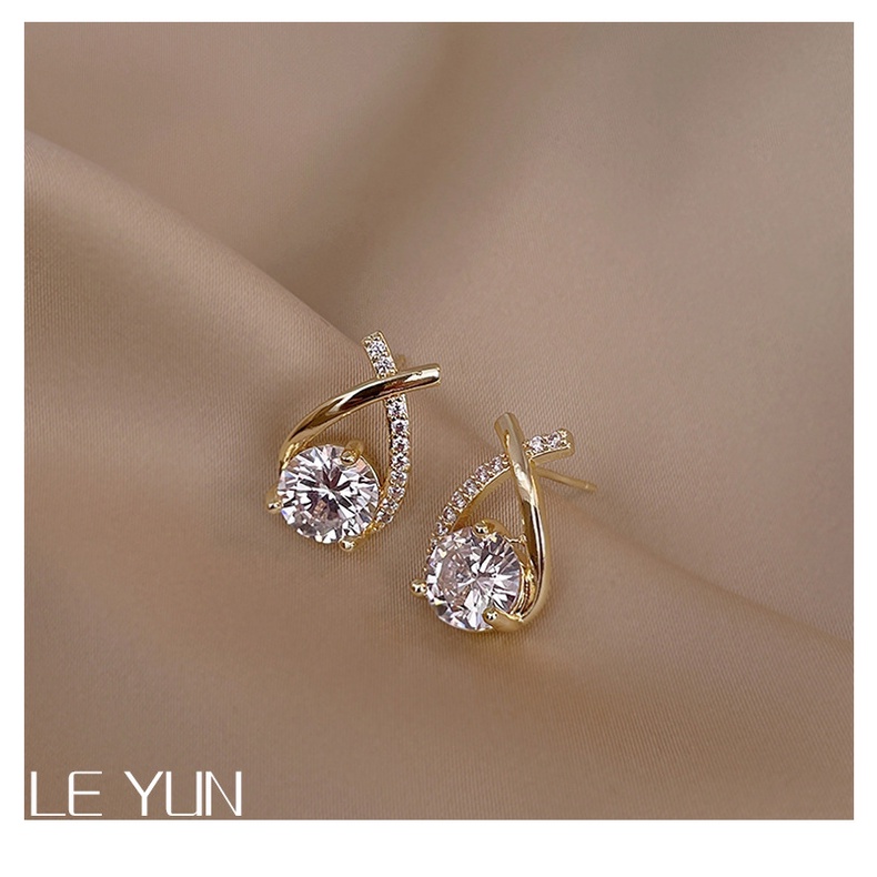 Bông tai nhỏ đính đá, kim bạc 925, mạ vàng 14k