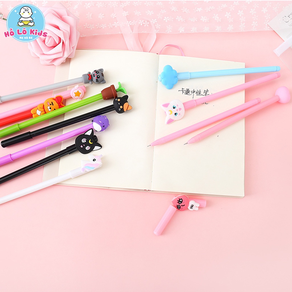 Set 20 bút bi cute mực nước mực xanh nhiều màu kèm túi Zip Hồ Lô Kids