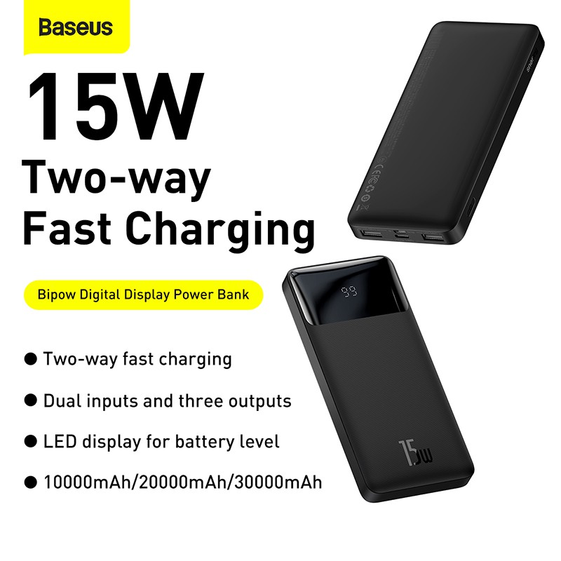 Baseus Digital Display 10000mAh/20000mAh/30000mAh Power Bank Support PD 15W Fast Charging For iPhone 12