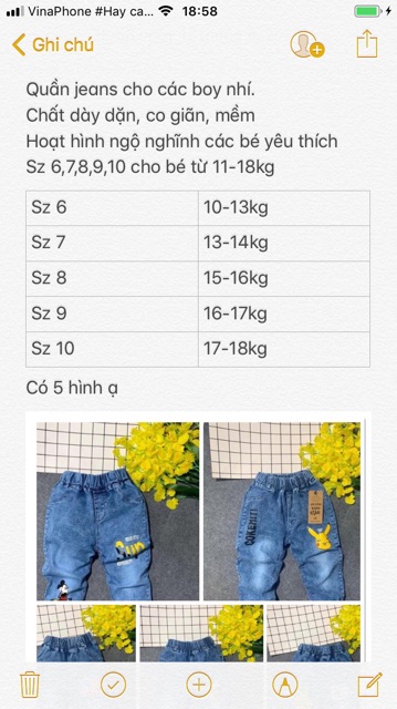 Quần jean dài ngộ nghĩnh cho bé trai/ gái 10-18kg