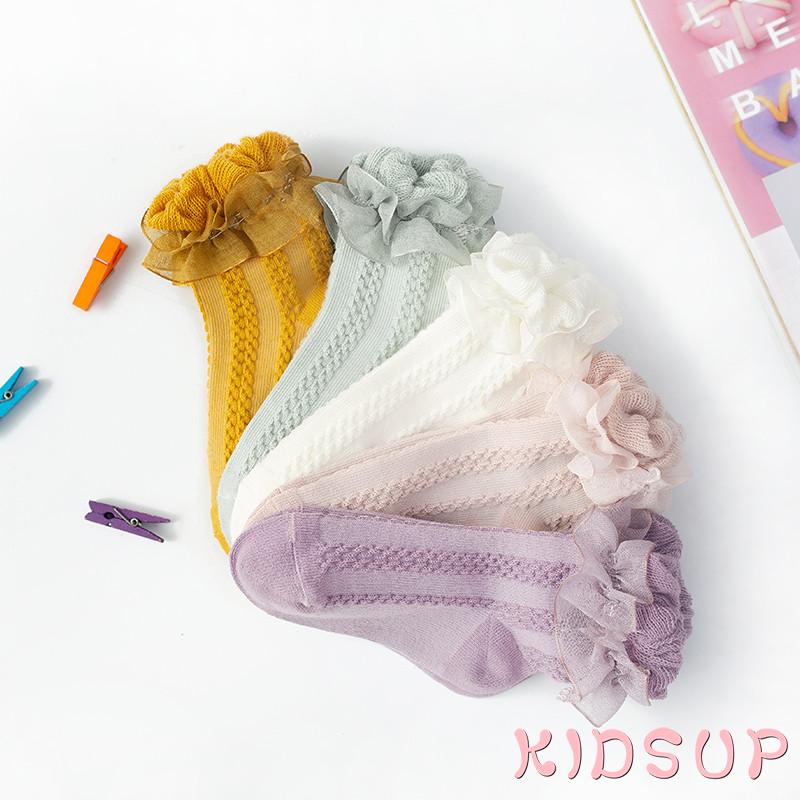 KIDSUP1-Baby Girls Lace Princess Socks Solid Color Anti-slip Short Tube Floor Hosiery