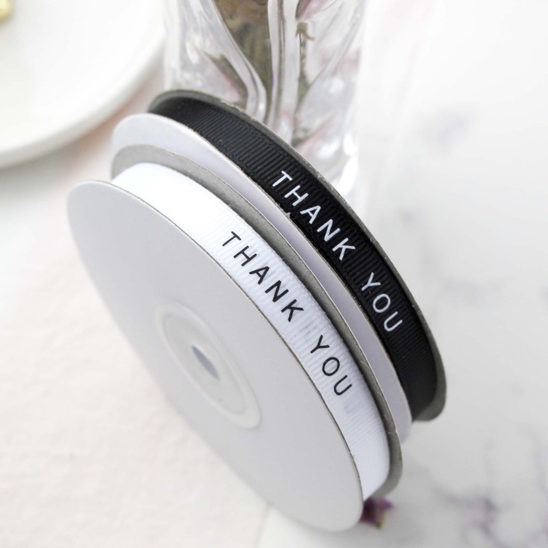 Cuộn Dây Ruy Băng Màu Trắng Đen 25 Yard In Chữ Thank You Trang Trí Quà Tặng