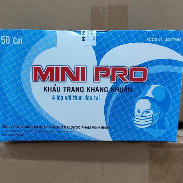 Khẩu trang y tế cao cấp MINIPRO, ngăn ngừa khói bui, ô nhiễm, bụi PM2.5. hộp 50 chiếc