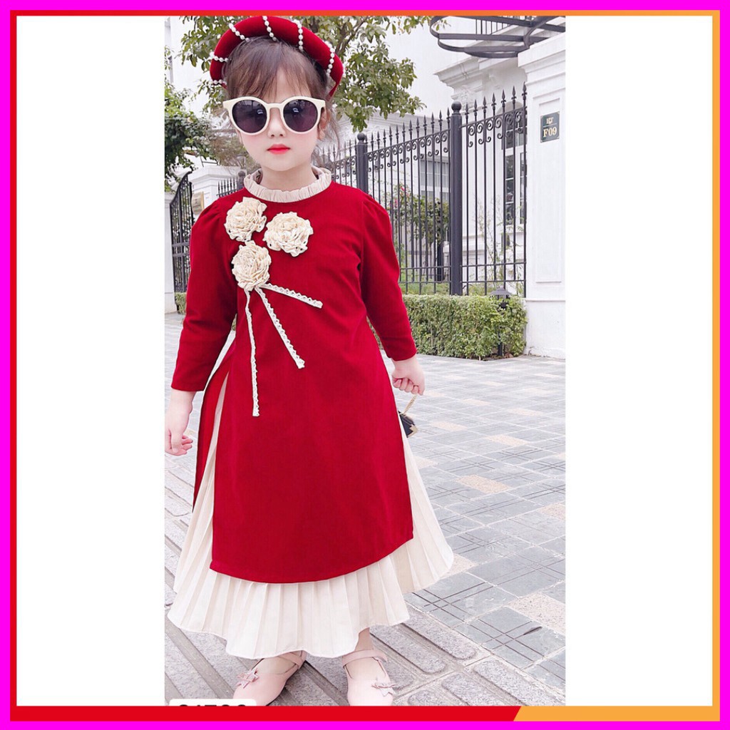 Set áo dài cách tân 3D cho bé S1788 - Anlee DVC - Kèm ảnh thật trải sàn do shop tự chụp