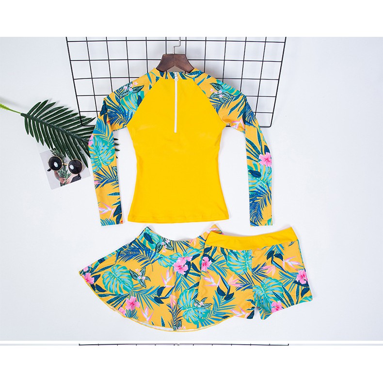 Bộ Đồ Bơi Áo Tay Dài + Chân Váy Thời Trang Quyến Rũ Cho Nữ | BigBuy360 - bigbuy360.vn