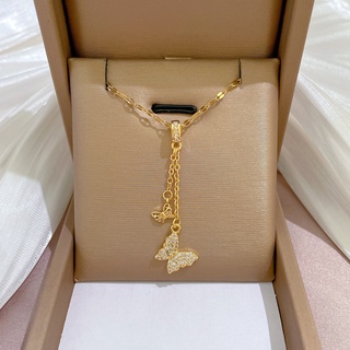 Dây Chuyền Thép Titan Mặt Hình Bướm Đính Đá Zircon Sang Trọng