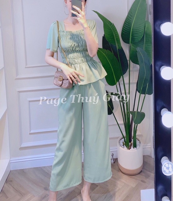 [ Mã FAMAYWA2 giảm 10K đơn 50K] Sét đồ bộ lửng ống rộng áo nhúm loe cổ vuông | BigBuy360 - bigbuy360.vn