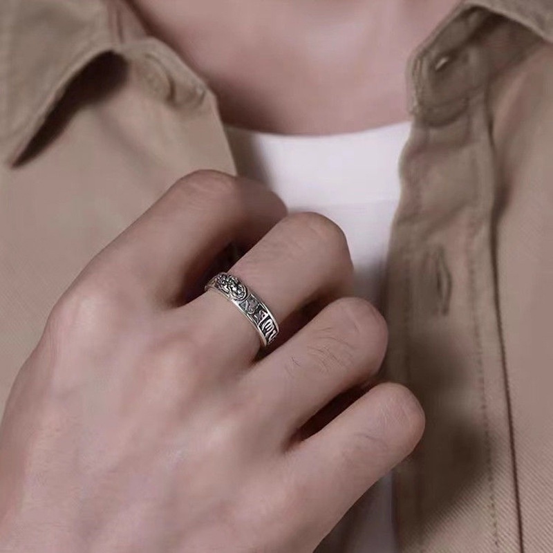 Nhẫn Kim Loại Bạc Dạng Mở Hình Thần Thoại Pixie Trung Hoa Cổ Điển Có Thể Điều Chỉnh Làm Quà Tặng Trang Sức Cho Nam Và Nữ