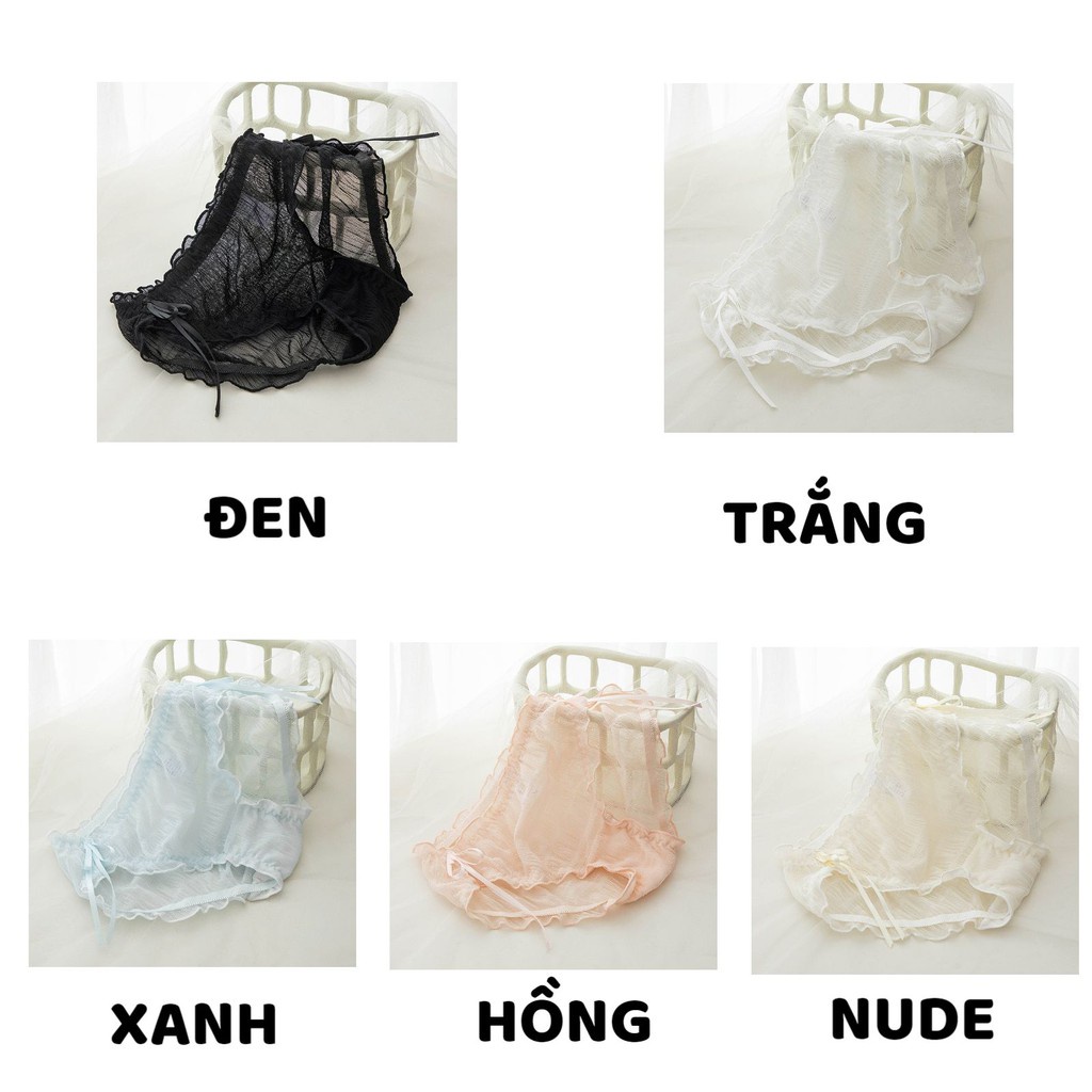 Quần Lót Nữ ❤️FREESHIP❤️ Quần Lót Lụa dệt kim mới Cao Cấp viền bèo mềm mại đính nơ 2 hông điệu đà, gợi cảm mẫu H1018