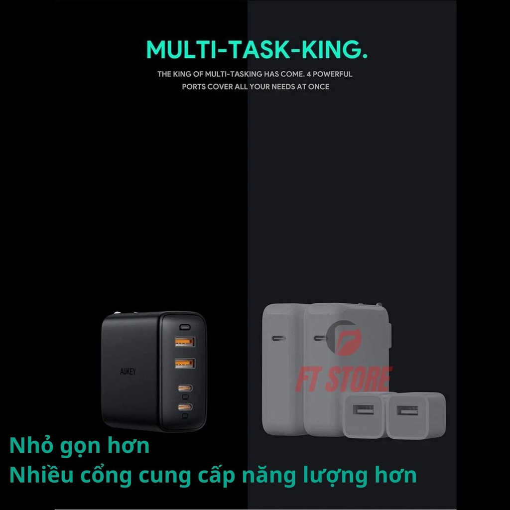 [GIAO HOẢ TỐC] Củ Sạc Nhanh AUKEY Omnia PA-B6s 90W, PA-B7 100W công nghệ GaN, cho laptop, thiết bị di động, BH18T