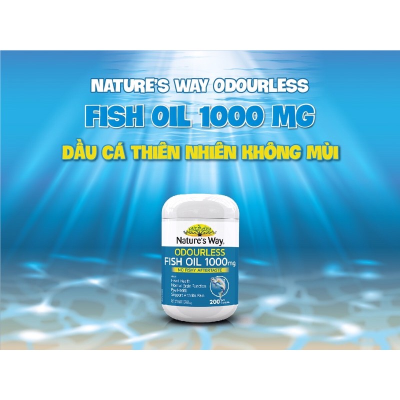 Viên Uống Dầu Cá Nature’s Way Odourless Fish Oil Tăng Cường Sức Khoẻ Tự Nhiên Không Mùi 1000mg
