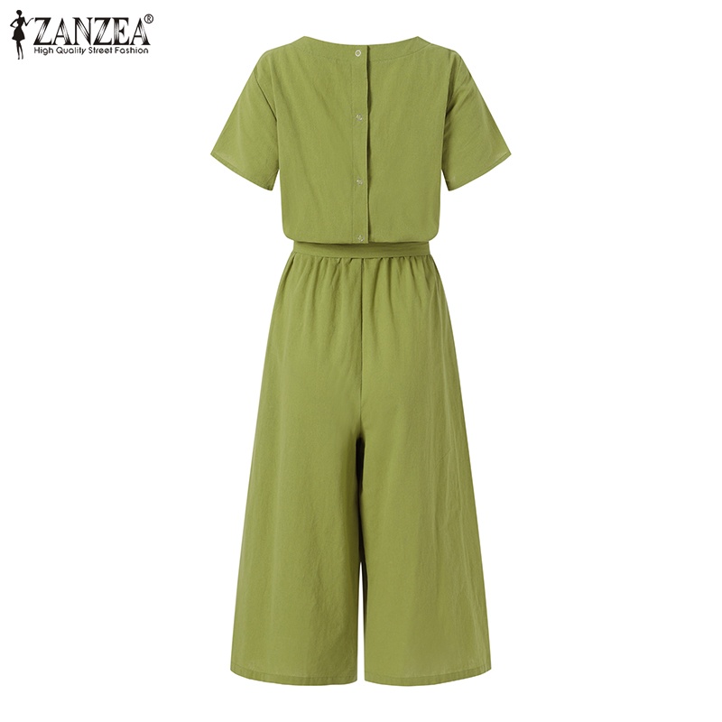 Áo liền quần ZANZEA ống rộng màu trơn có túi phong cách Châu Âu cho nữ