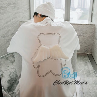 Mới Áo Thun Cotton Tay Lỡ Thêu Hình Cánh Thiên Thần Gấu Thời Trang Mùa Hè Năm 2021 Cho Nam