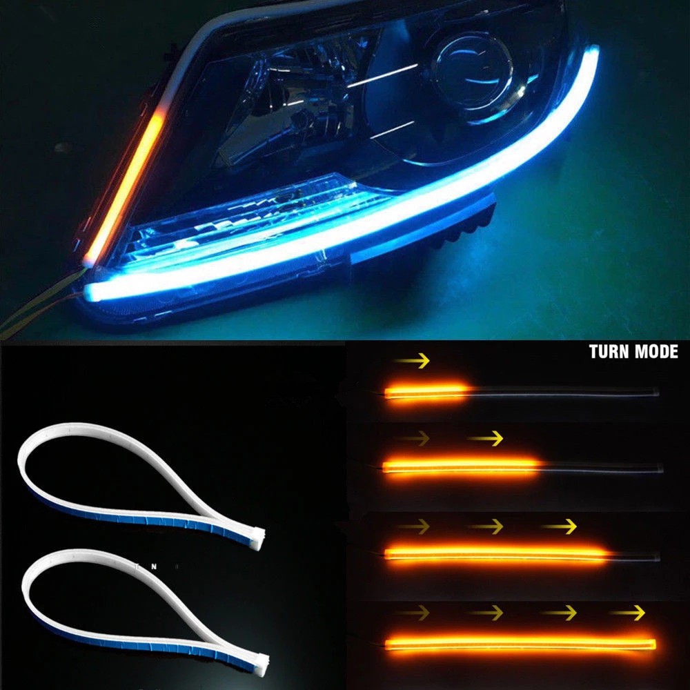 UNI-SHINE 2 cái 30 cm 45 cm 60 cm Led DRL Đèn chạy ban ngày Quét tín hiệu Quét tín hiệu Không thấm nước Hướng dẫn mềm linh hoạt DRL Dải LED cho Lắp ráp ánh sáng xe hơi