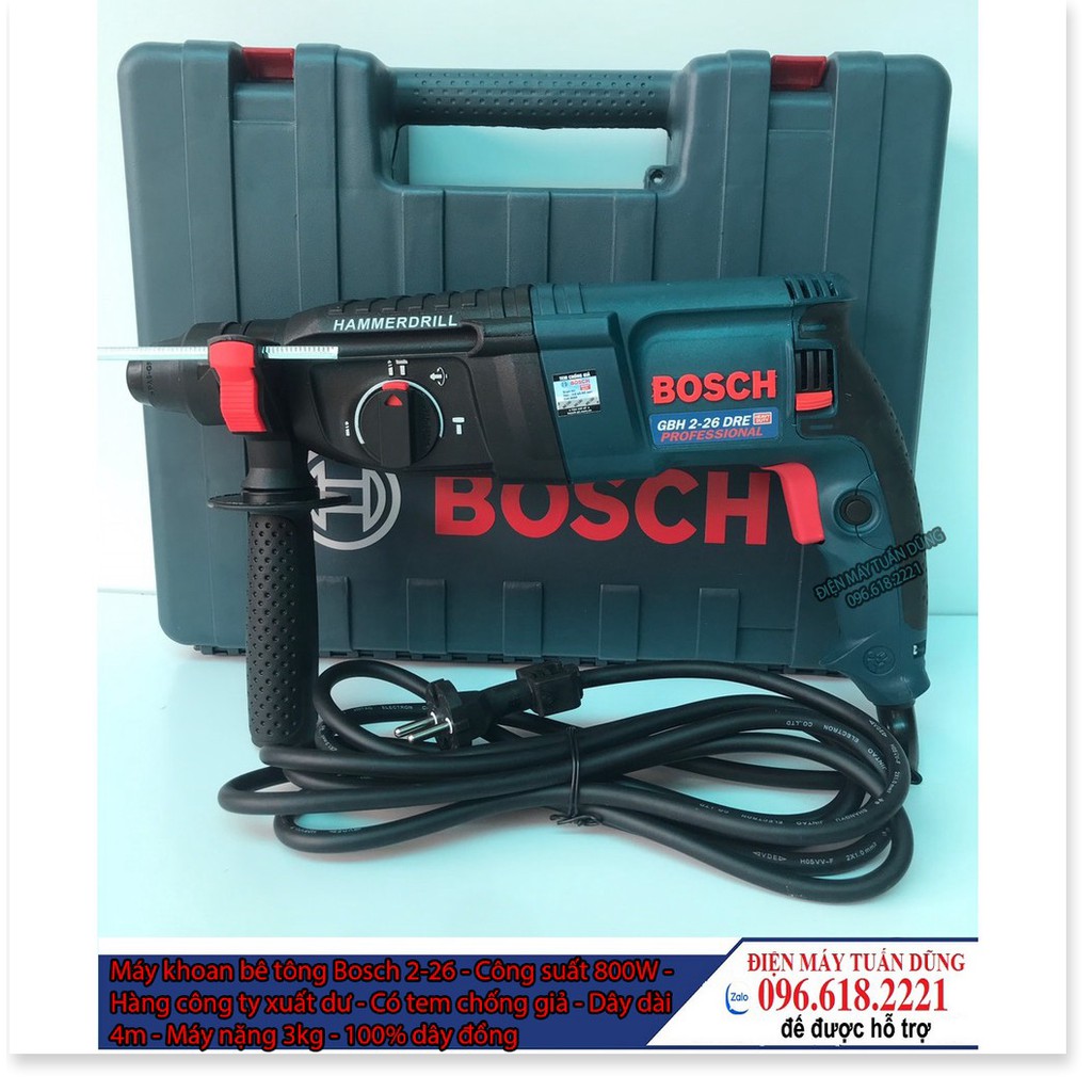 Máy khoan đục bê tông 3 chức năng Bosh 2-26 - Công suất 800w - Hàng công ty xuất dư - Có tem chống giả - Made in Germany