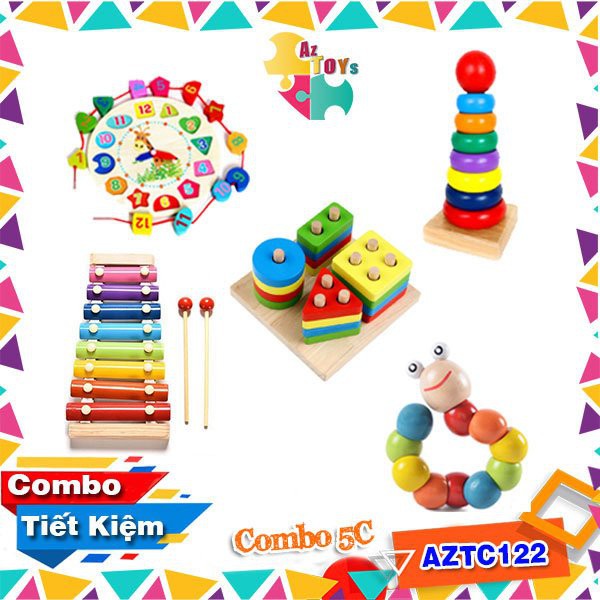 Combo Đồ Chơi Gỗ Phát Triển Toàn Diện Các Kỹ Năng Cho Bé - AZTC123