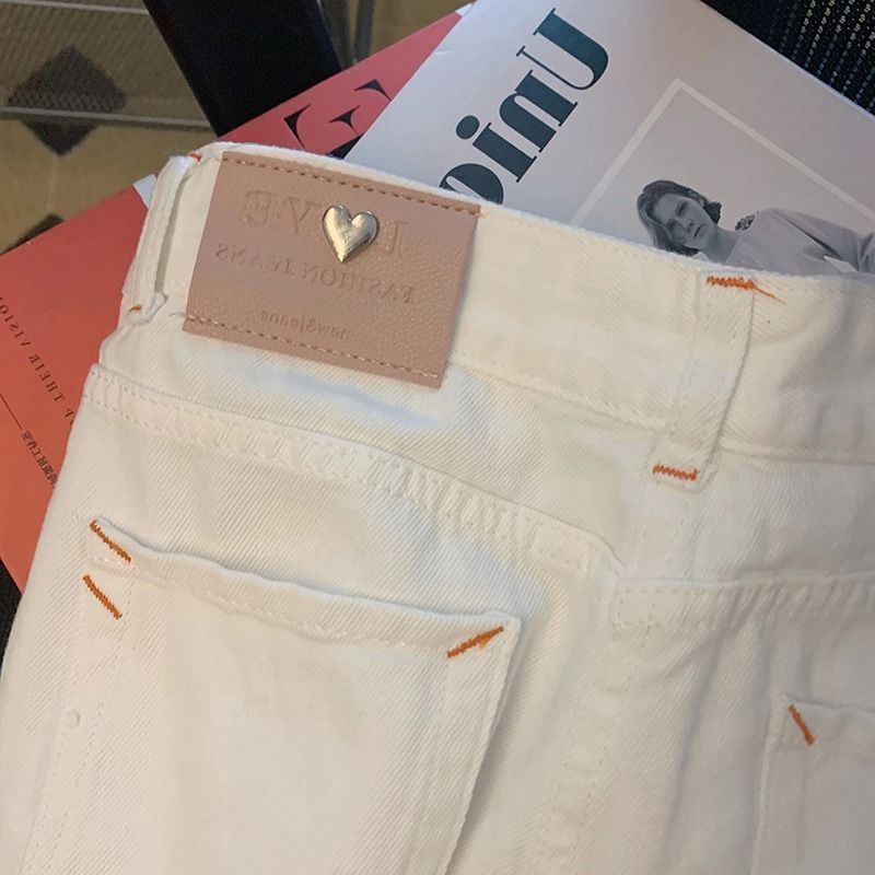 Jiashucheng Quần Jean Nữ Ống Rộng Lưng Cao Màu Trắng Thời Trang Mới