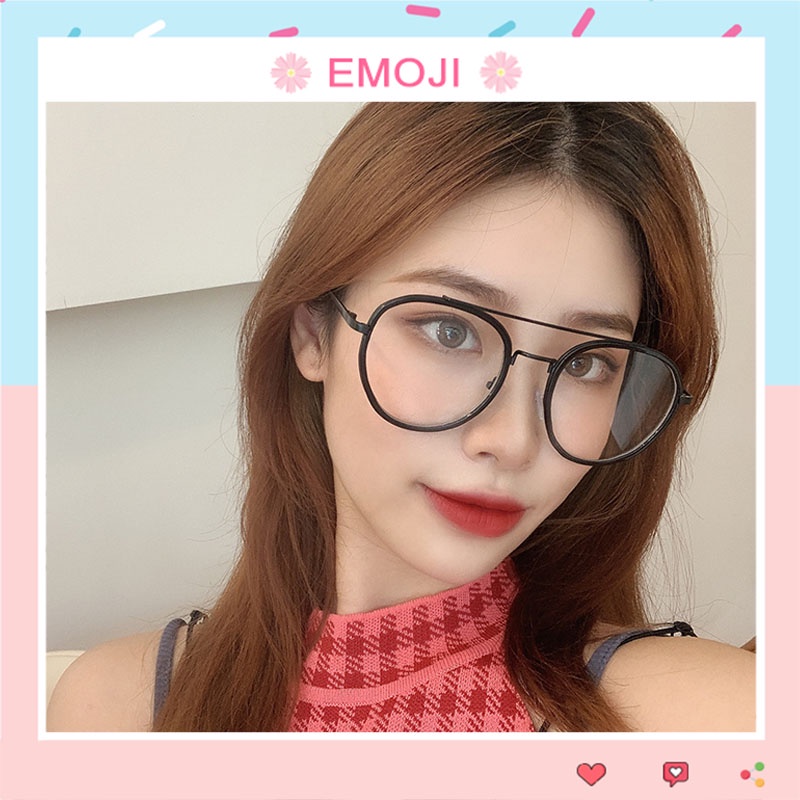 Kính giả cận thời trang nam nữ gọng tròn mắt kính không độ chống tia UV phong cách Hàn Quốc EMOJI 059