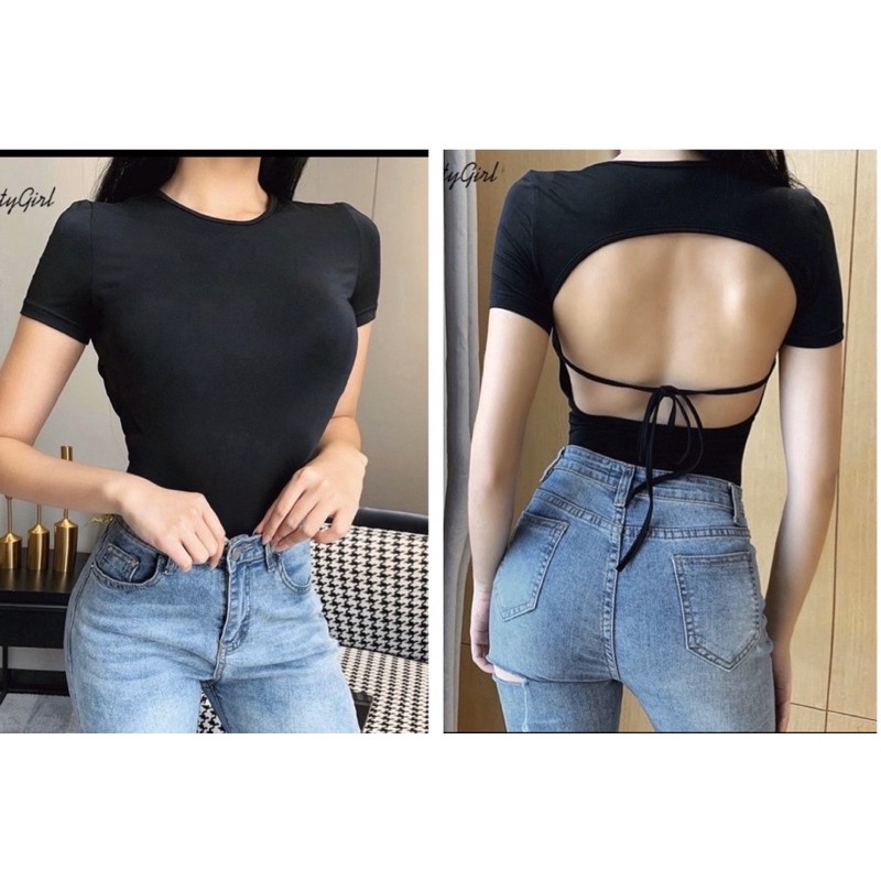 Bodysuit hở lưng cột dây đen/ trắng | BigBuy360 - bigbuy360.vn
