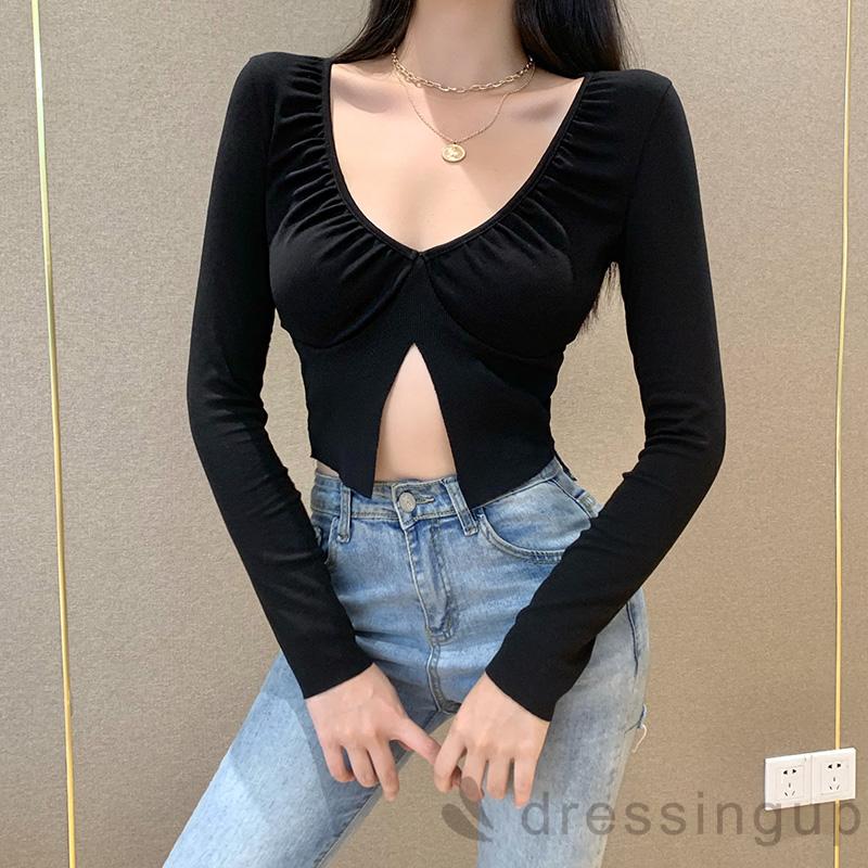 Áo nữ tay dài dáng ôm thiết kế xẻ gợi cảm cho nữ | BigBuy360 - bigbuy360.vn