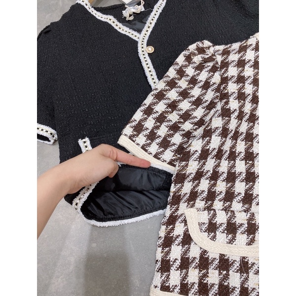 [Freeship Mặc Là Xinh] Áo Dạ Kẻ Ziczac Khuy Ngọc, Áo Dạ Viện 2 Lớp Tay Cộc ( có ảnh thật+video) | BigBuy360 - bigbuy360.vn