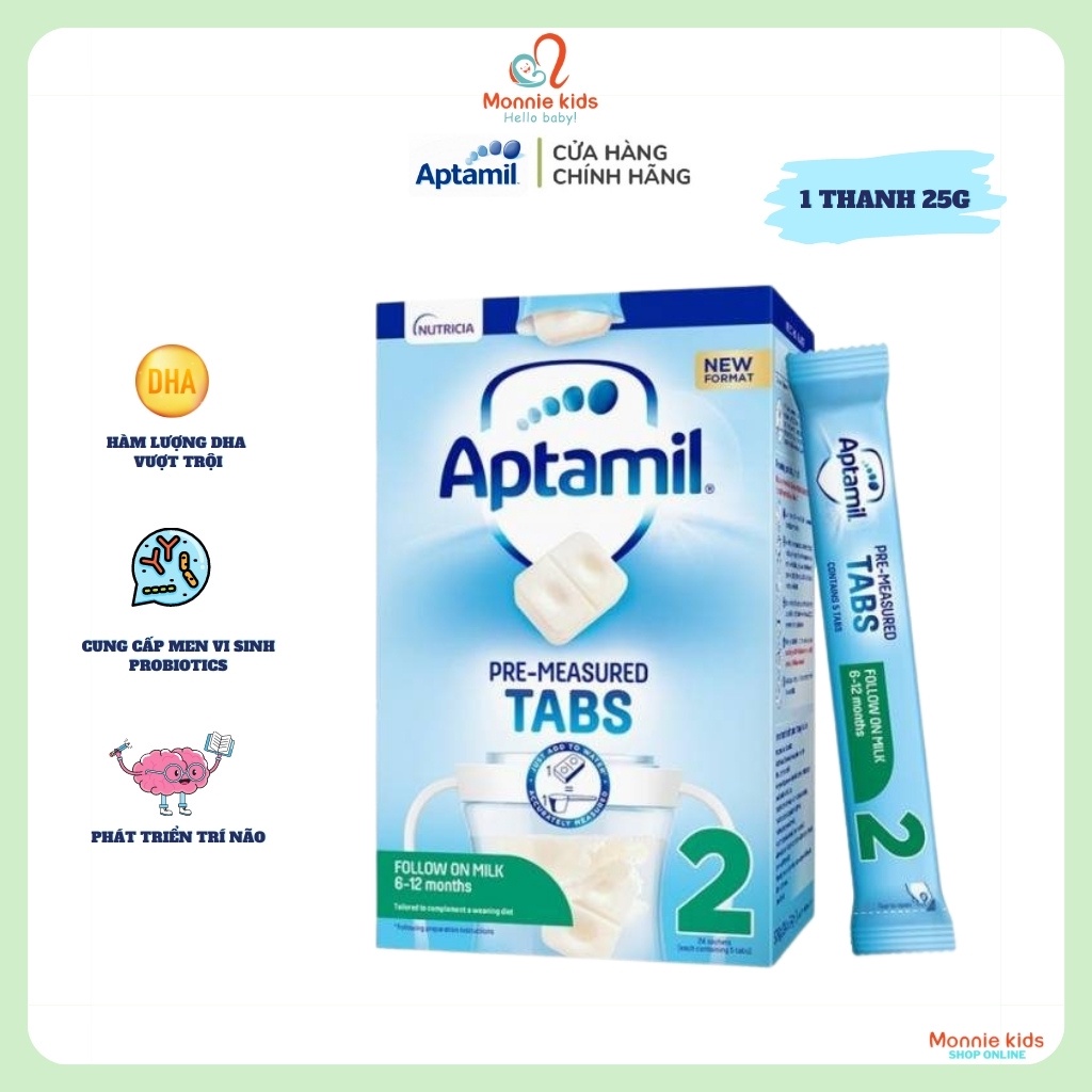Sữa Aptamil UK số 2 dạng thanh 25G, sữa cô đặc hút chân không cho bé 6M+ - Monnie Kids