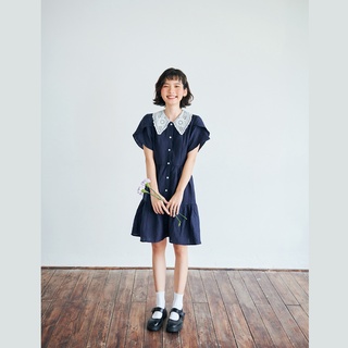 Bleubird váy phối cổ ren trắng dáng xoè emily dress