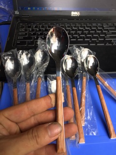 combo 5 thìa inox sin cán gỗ
