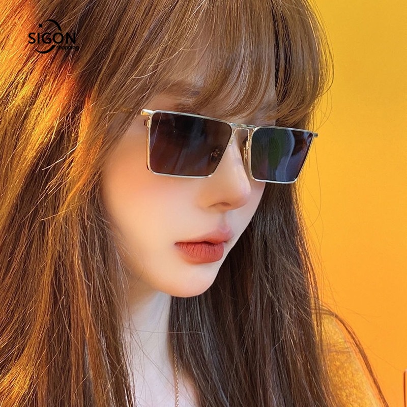 Kính Mát Gọng Kim Loại Vuông Màu Nâu Thời Trang