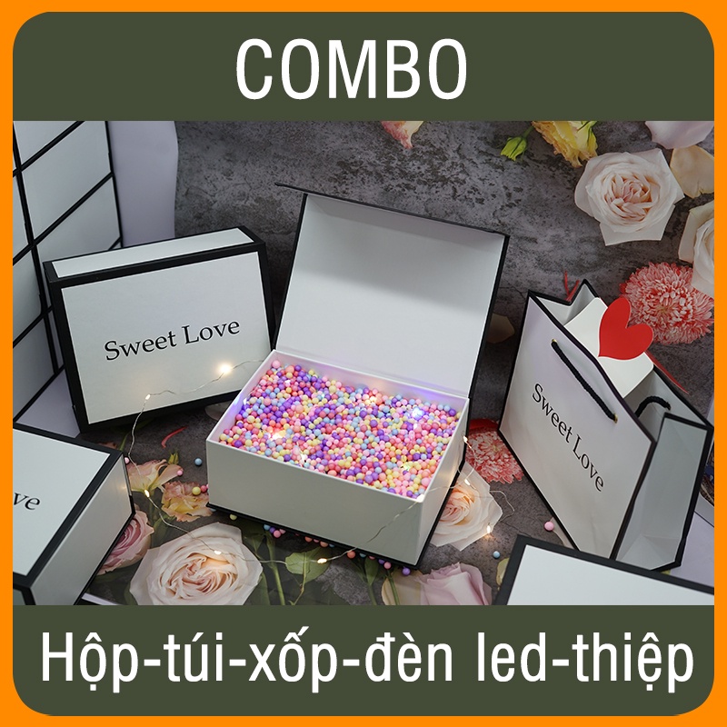 | 20*15*8 cm |Combo Hộp Quà tặng Sinh Nhật, Valentine Sweet Love, Hộp Kèm Túi Giấy, Giấy Rơm sang trọng