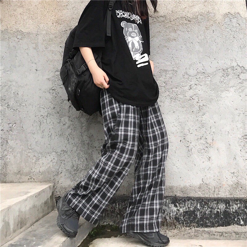 Quần kẻ caro mẫu mới ống rộng dáng suông ulzzang thời trang nam nữ cá tính/ Quần suông dáng dài cạp cao co dãn hàn quốc | BigBuy360 - bigbuy360.vn