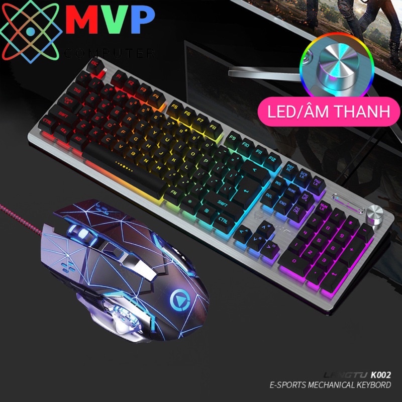 COMBO BÀN PHÍM CHUỘT MÁY TÍNH GAMING CÓ DÂY GIẢ CƠ K002 VÀ G15 LED RGB MẶT BẰNG HỢP KIM NHÔM NÚM VẶN ĐA PHƯƠNG TIỆN