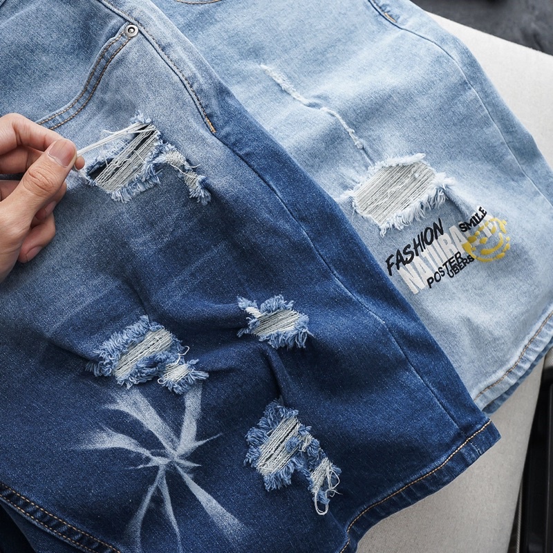 Quần Short Jean Nam in sơn xanh cực đẹp, jean xịn co giãn thoải mái, ôm gọn dáng
