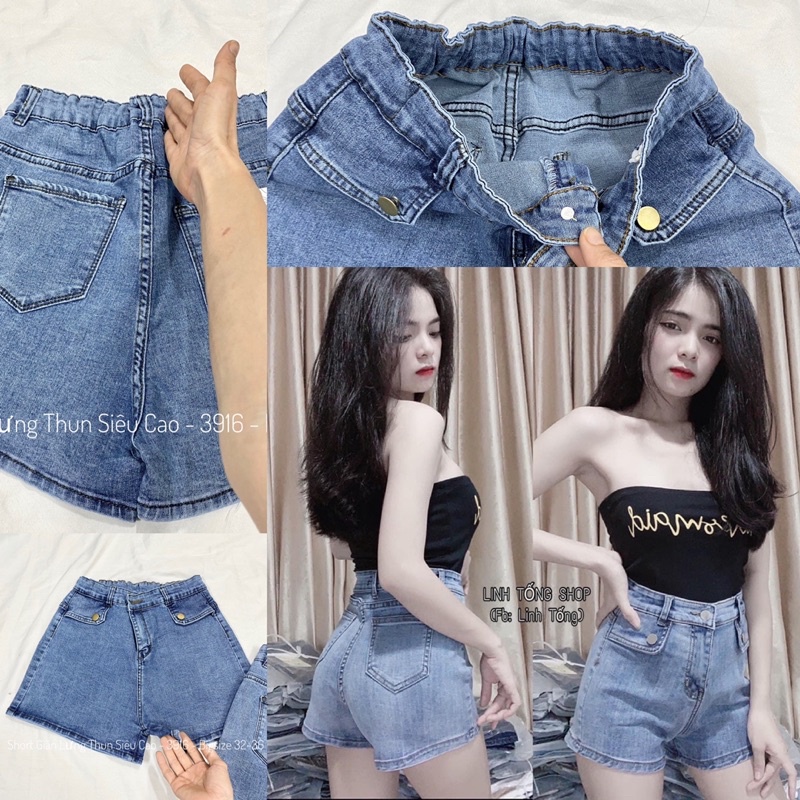 Quần Short Giãn Trơn 6 Màu Lưng Cao Co Giãn Mạnh Bigsize- Quần Đùi Jeans Lưng Phối Thun Vải Dày VNXK