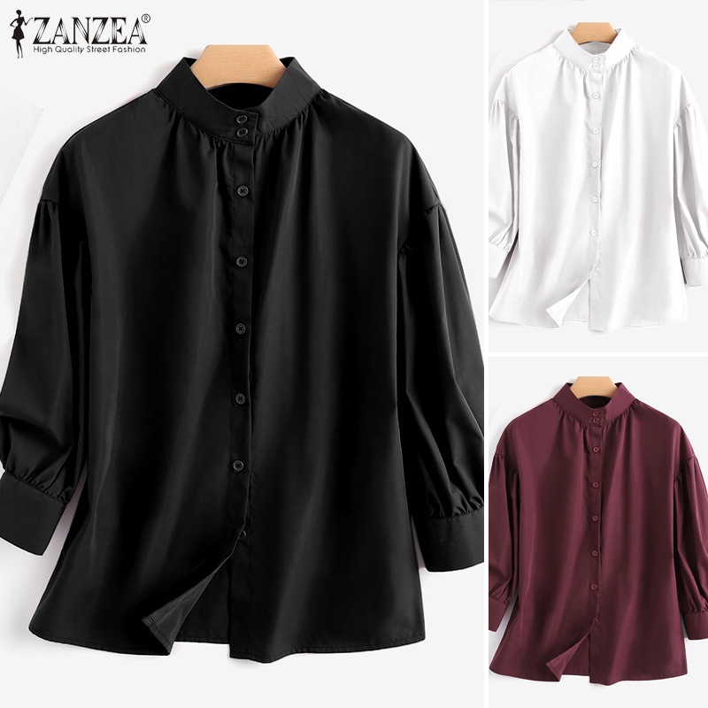 Áo sơ mi ZANZEA cổ tròn tay lỡ 3/4 dáng rộng phong cách cổ điển dành cho bạn nữ