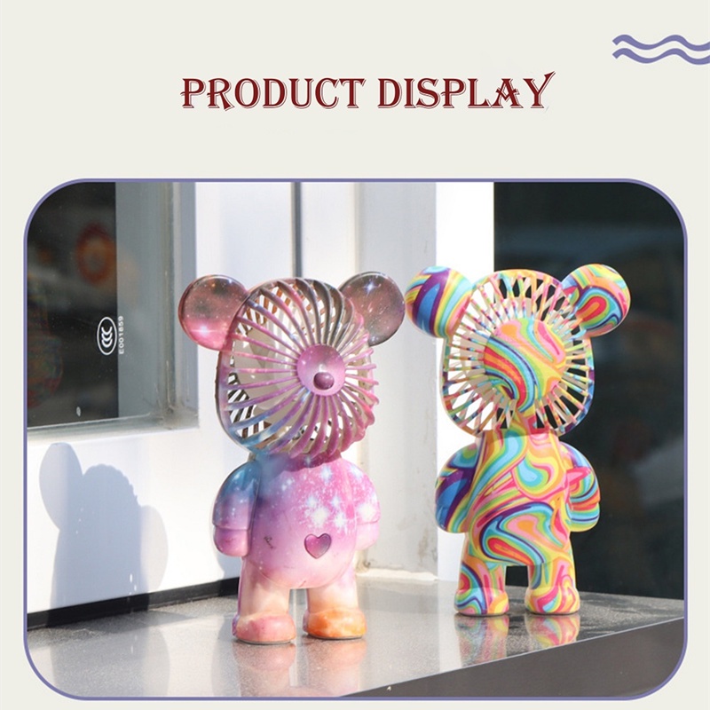Quạt cầm tay mini hình gấu màu graffiti cổng sạc USB