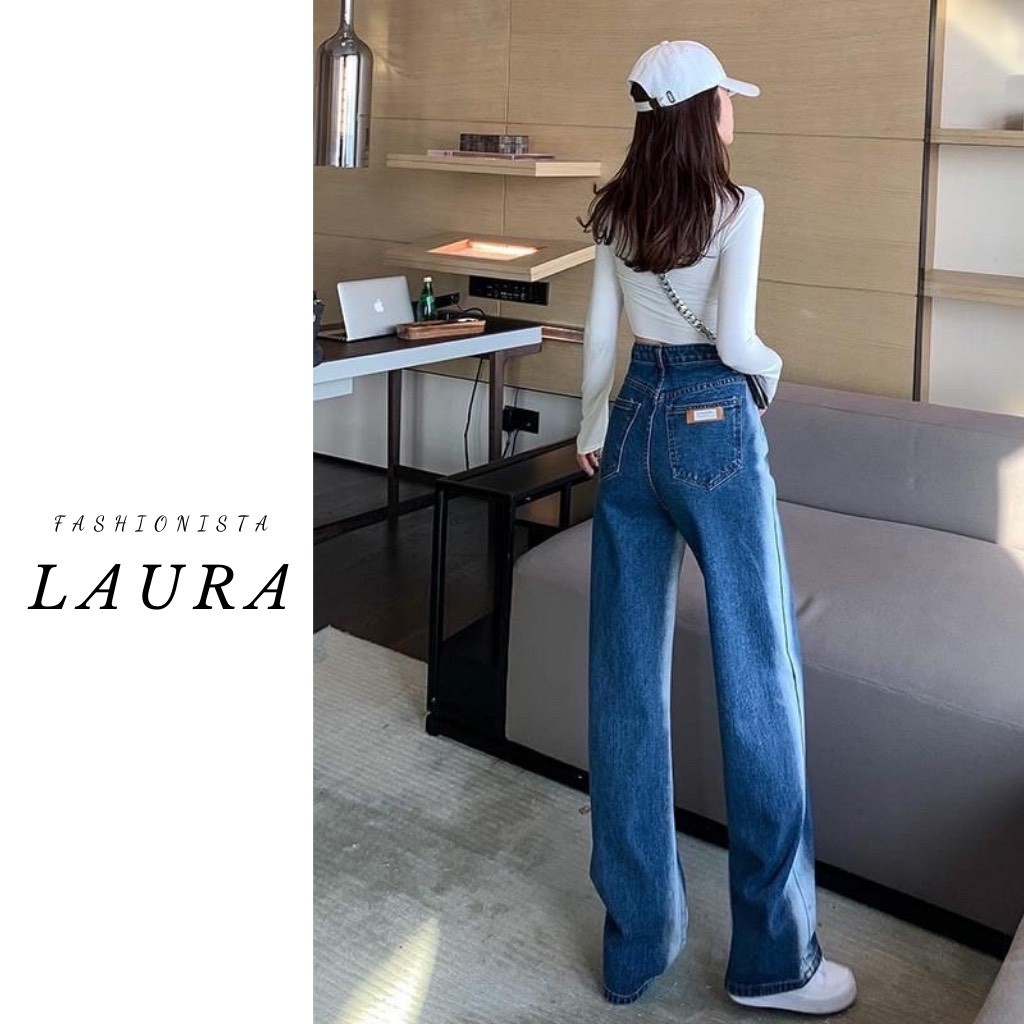 Quần jeans loang sọc bên Laura Boutique chất lừ - Quần bò ống rộng siêu hack chân đến từ nhà Laura CÓ ẢNH THẬT