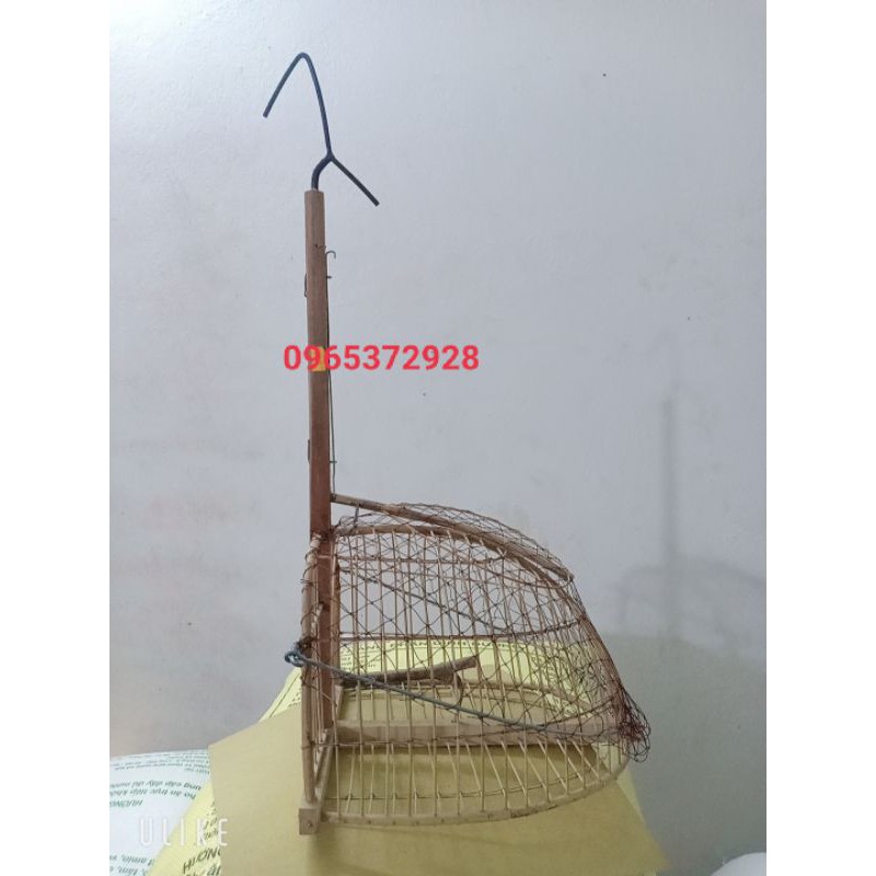 Lồng bẫy chim bằng tre  già 1 mặt khung gỗ - bán nguyệt