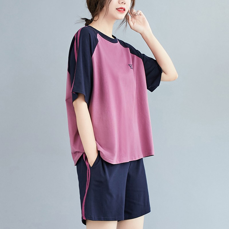 The big code woman installs 200jin summer air suit installs the female fat MM rest color short sleeved T-shirt short tra