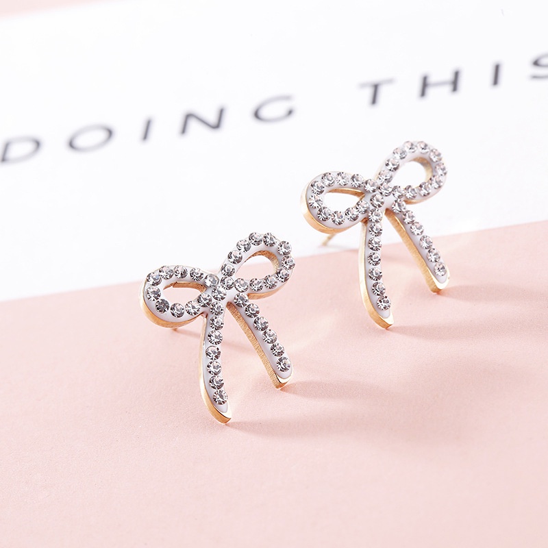 [FreeShip] Bông tai nữ nơ titan đính đá E3-112a - CAM KẾT KHÔNG BAY MÀU